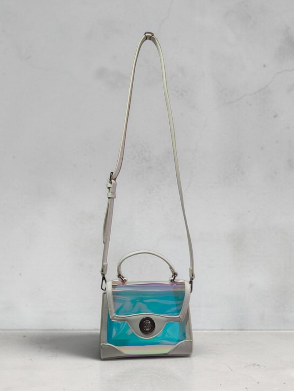 Aldo Holographic Iridescent Blue Mini Crossbody Satchel Clear